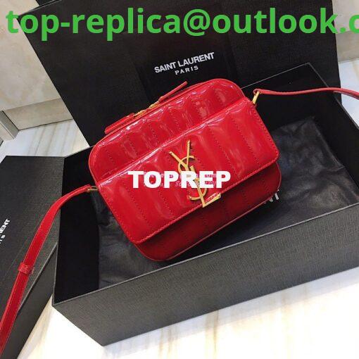 Replica Saint Laurent YSL Vicky Camera Bag In Quilted Patent Leather 555052 Red