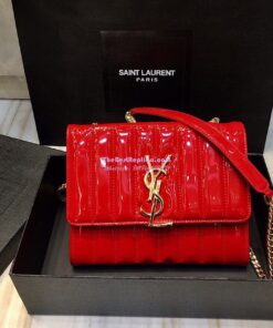 Replica Saint Laurent YSL Vicky Chain Wallet In Quilted Patent Leather 554125 Red