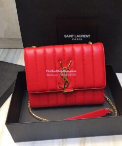 Replica Saint Laurent YSL Vicky Chain Wallet In Quilted Lambskin 554125 Red