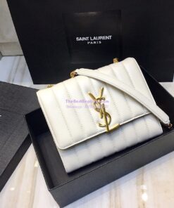 Replica Saint Laurent YSL Vicky Chain Wallet In Quilted Lambskin 554125 White 2