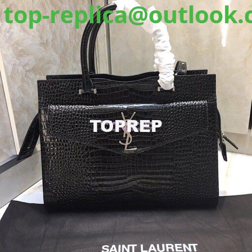 Replica Saint Laurent YSL Uptown Medium Tote In Shiny Crocodile-embossed Leather 557653 Black