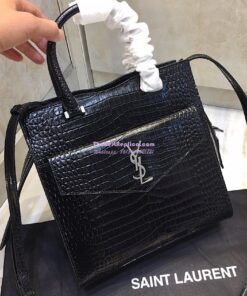 Replica Saint Laurent YSL Uptown Small Tote In Uptown Small Tote In Shiny Crocodile-embossed Leather 561203 Black 2