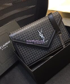 Replica Saint Laurent YSL Le Sept Stud Chain Bag in black leather