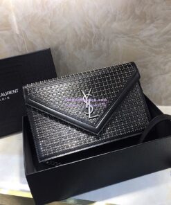 Replica Saint Laurent YSL Le Sept Stud Chain Bag in black leather 2