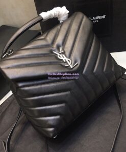 Replica Saint Laurent YSL LouLou Leather Top Handle Bag Black 2