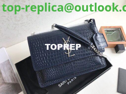 Replica YSL Saint Laurent Medium Sunset Monogram Dark Blue crocodile embossed bag