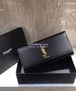 Replica YSL Saint Laurent Classic Monogram Saint Laurent Clutch In Black Grain De Poudre Textured Leather