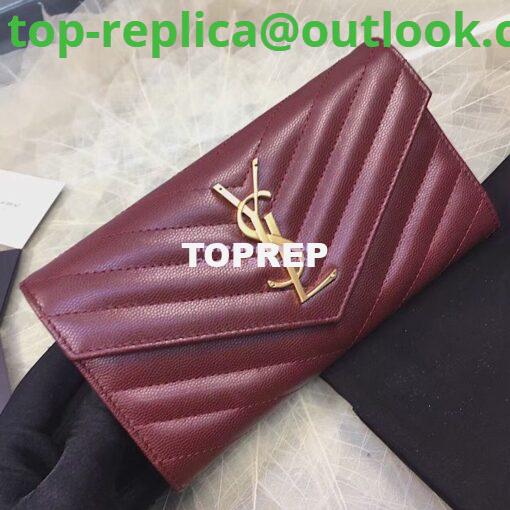 Replica YSL Saint Laurent Flap Wallet Textured Matelassé Leather 372264 Dark Red