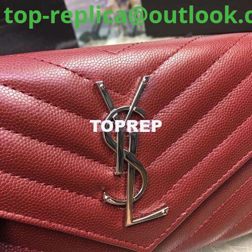 Replica YSL Saint Laurent Flap Wallet Textured Matelassé Leather 372264 Dark Red 8