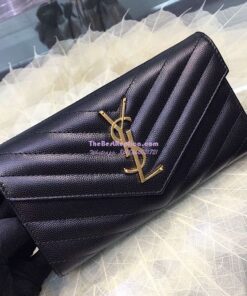 Replica YSL Saint Laurent Flap Wallet Textured Matelassé Leather 372264 Black