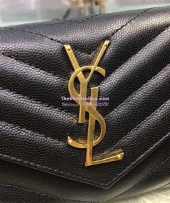 Replica YSL Saint Laurent Flap Wallet Textured Matelassé Leather 372264 Black 2