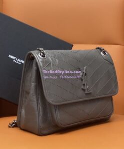 Replica YSL Saint Laurent Niki Chain Bag In Vintage Crinkled And Storm Grey Quilted Leather 498894 2