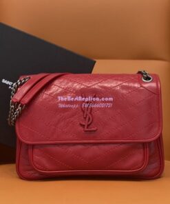 Replica YSL Saint Laurent Niki Chain Bag In Vintage Crinkled And Red Quilted Leather 498894