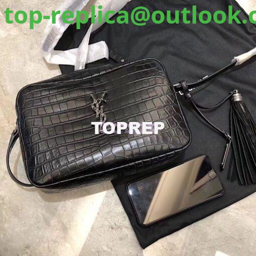 Replica YSL Saint Laurent Lou Camera Bag In Matte Black Crocodile-embossed Leather 505730 2