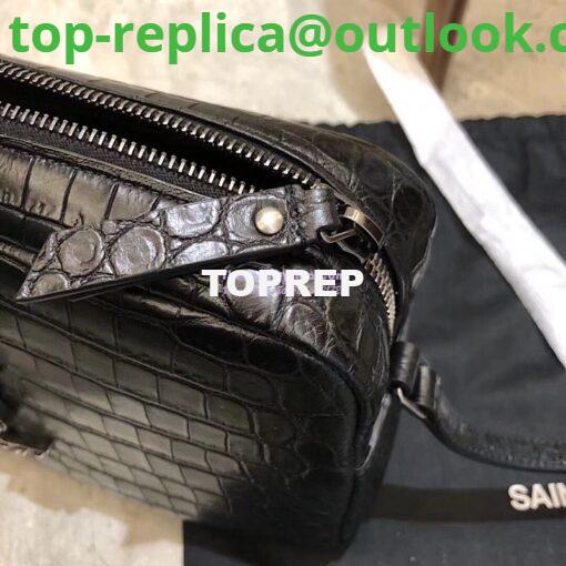 Replica YSL Saint Laurent Lou Camera Bag In Matte Black Crocodile-embossed Leather 505730 9