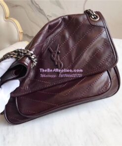 Replica YSL Saint Laurent Niki Chain Bag In Vintage Crinkled And Quilted Wine Red Leather 498894 2