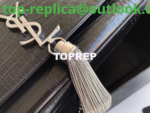 Replica YSL Classic Medium Kate Monogram Saint Laurent Tassel Satchel In Black Crocodile Embossed Shiny Leather 354119 in Silver hardware 3