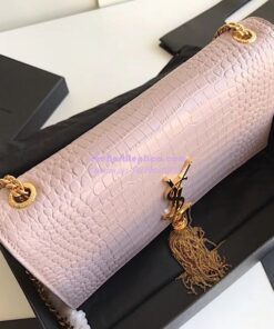 Replica YSL Classic Medium Kate Monogram Saint Laurent Tassel Satchel In Pink Crocodile Embossed Shiny Leather 354119 in gold hardware 2