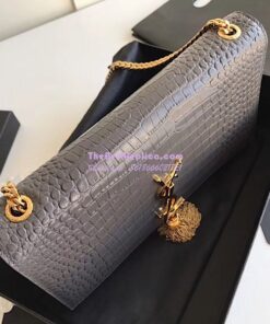 Replica YSL Classic Medium Kate Monogram Saint Laurent Tassel Satchel In Grey Crocodile Embossed Shiny Leather 354119 in gold hardware 2