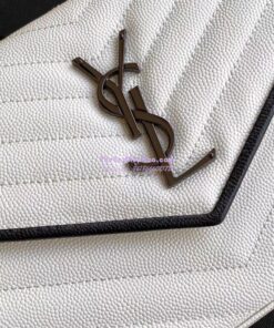 Replica YSL Saint Laurent Monogram Chain Wallet Grain De Poudre White in Black Hardware 2