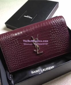 Replica YSL Monogram Saint Laurent Chain Wallet In Wine Red Crocodile Embossed Shiny Leather 442015 2