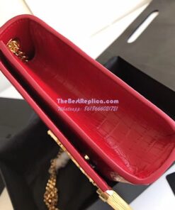 Replica YSL Classic Medium Kate Monogram Saint Laurent Tassel Satchel In Red Crocodile Embossed Shiny Leather 354119 in gold hardware 2