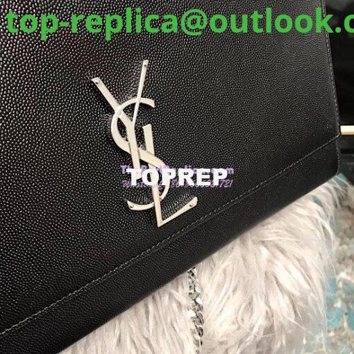 Replica YSL Saint Laurent Large Kate Chain Bag In Black Grain De Poudre Textured Leather Silver Hardware 4