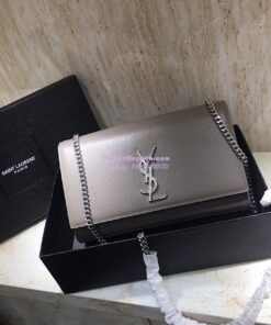 Replica YSL Saint Laurent Classic Medium Kate Satchel Silver Hardware In Grained De Poudre Textured Leather Grey