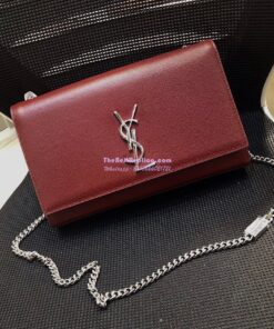 Replica YSL Saint Laurent Classic Medium Kate Satchel Silver Hardware In Grained De Poudre Textured Leather Dark Red