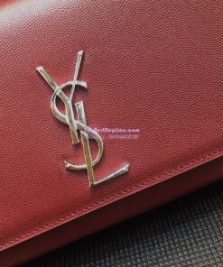 Replica YSL Saint Laurent Classic Medium Kate Satchel Silver Hardware In Grained De Poudre Textured Leather Dark Red 2