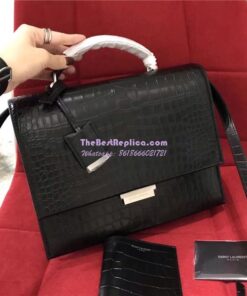 Replica YSL Saint Laurent Babylone Top Handle Bag In Black Crocodile Embossed Leather 484504