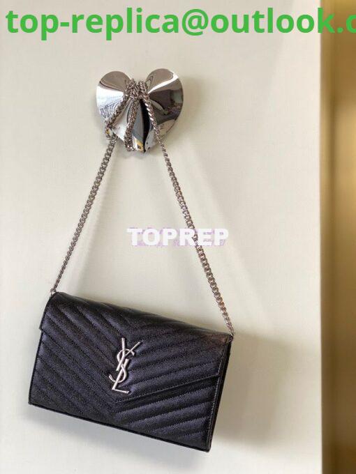 Replica YSL Saint Laurent Monogram Silver Chain Wallet Black