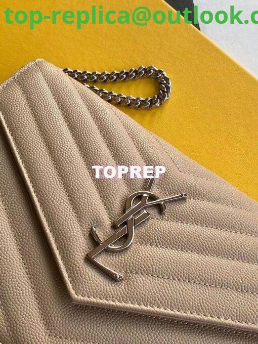 Replica YSL Saint Laurent Monogram Silver Chain Wallet Beige 3