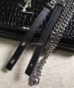 Replica YSL Monogram Saint Laurent Chain Wallet In Black Crocodile Embossed Shiny Leather 442015