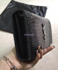 Replica YSL Monogram Saint Laurent Chain Wallet In Black Crocodile Embossed Shiny Leather 442015 2