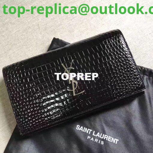 Replica YSL Monogram Saint Laurent Chain Wallet In Black Crocodile Embossed Shiny Leather 442015 6