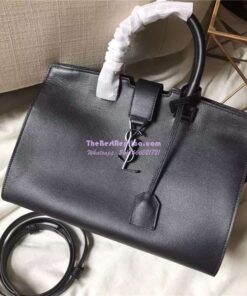 Replica YSL Yves Saint Laurent Cabas Y Calfskin Black Leather Tote Bag with black hardware