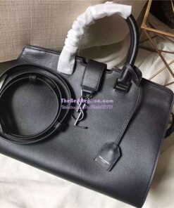 Replica YSL Yves Saint Laurent Cabas Y Calfskin Black Leather Tote Bag with black hardware 2