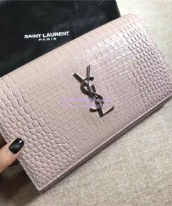 Replica YSL Monogram Saint Laurent Chain Wallet In Antique Rose Crocodile Embossed Shiny Leather 442015 2