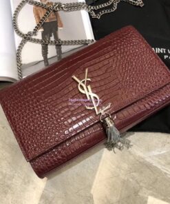 Replica YSL Classic Medium Kate Monogram Saint Laurent Tassel Satchel In Dark Red Crocodile Embossed Shiny Leather 354119 2