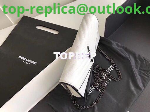 Replica YSL Monogram Saint Laurent Chain Wallet In White And Black Grain De Poudre Textured Matelassé Leather 360452