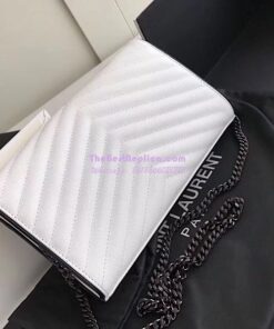 Replica YSL Monogram Saint Laurent Chain Wallet In White And Black Grain De Poudre Textured Matelassé Leather 360452 2