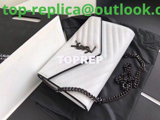 Replica YSL Monogram Saint Laurent Chain Wallet In White And Black Grain De Poudre Textured Matelassé Leather 360452 7