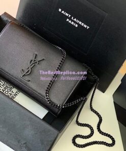 Replica YSL Saint Laurent Classic Monogram Kate in Grain De Poudre Leather So Black