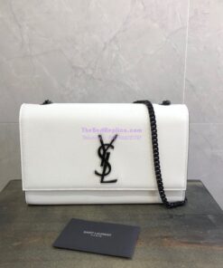 Replica YSL Saint Laurent Classic Monogram Satchel in Grain De Poudre Textured Leather White