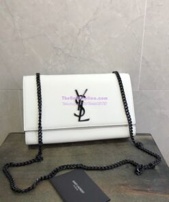 Replica YSL Saint Laurent Classic Monogram Satchel in Grain De Poudre Textured Leather White 2