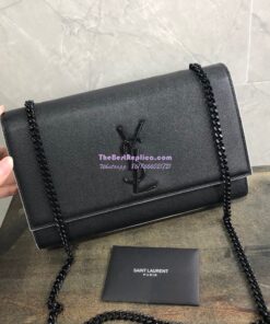 Replica YSL Saint Laurent Classic Monogram Kate in Grain De Poudre Textured Leather Black in White Trim 2