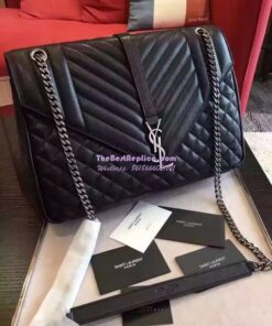 Replica YSL Saint Laurent Classic Large Monogram Envelope Satchel In black Leather