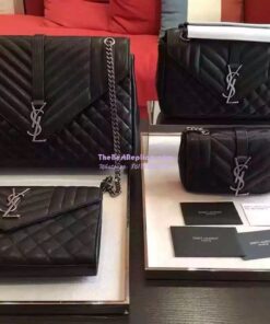 Replica YSL Saint Laurent Classic Large Monogram Envelope Satchel In black Leather 2