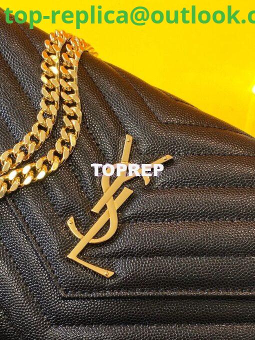 Replica YSL Saint Laurent Monogram Chain Wallet Grain De Poudre Textured Matelasse Leather Black 4